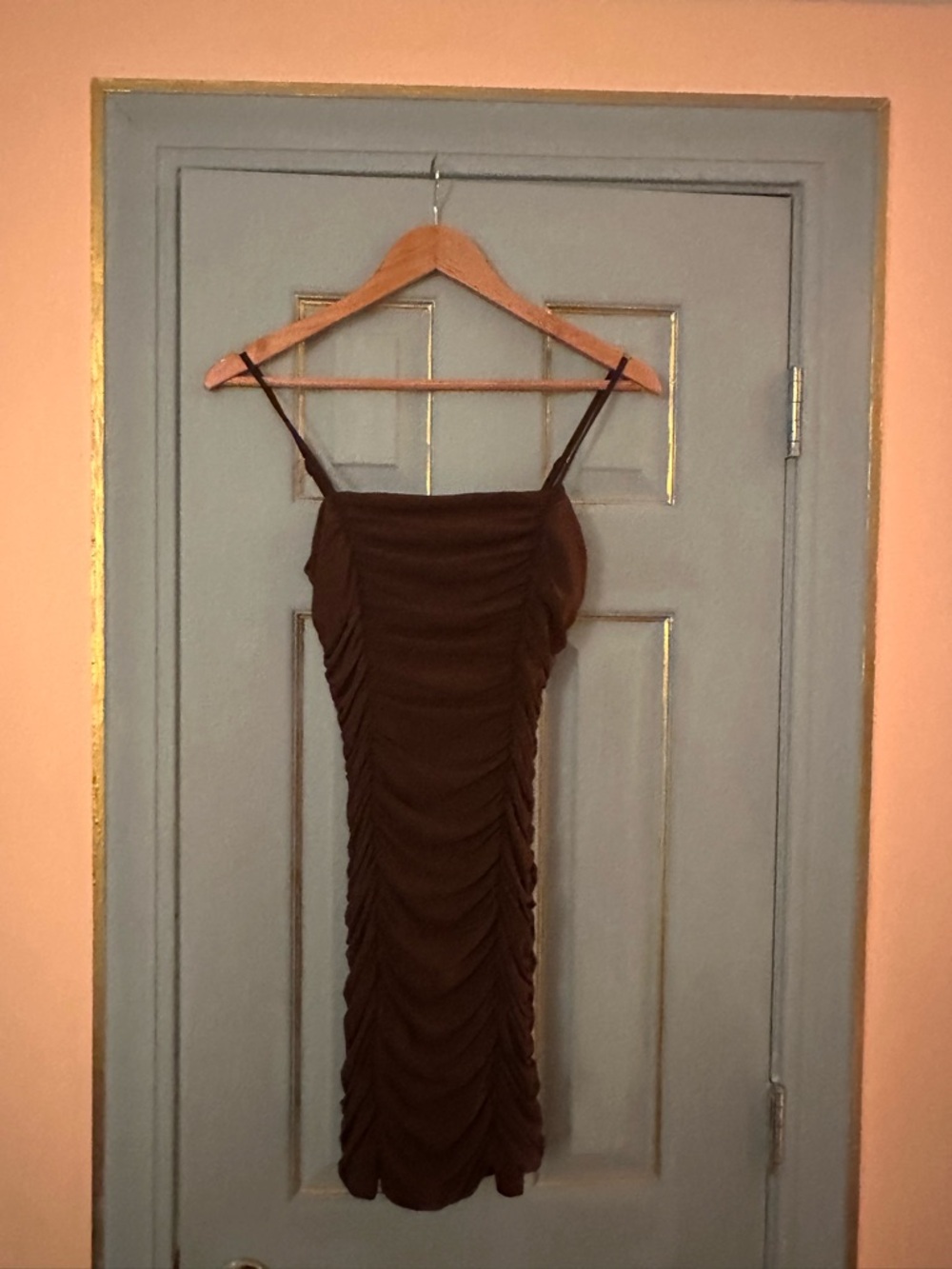 Windsor Brown Ruched Spaghetti-Strap Mini Dress